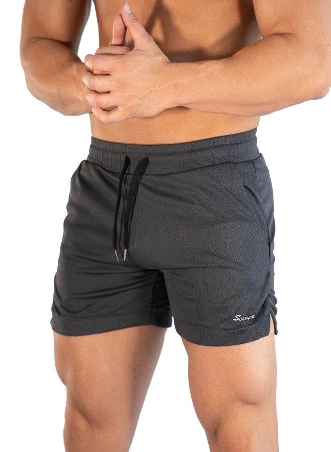 Surenow شورت رياضي رجالي من Surenow، مناسب للجري والتمارين الرياضية، بطول 3 بوصات، خفيف الوزن، يسمح بالتهوية، مزود بجيوب، لون رمادي داكن - Image 1